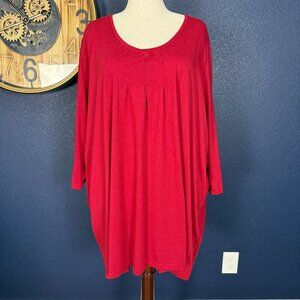 Ulla Popken Red 3/4 Sleeve Pleated Front Tunic Tee | Size 28/30